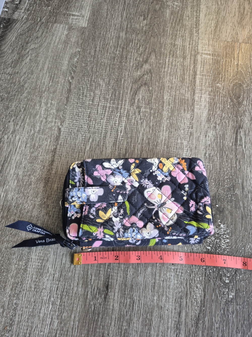 Vera Bradley Black Multi Floral Quilted Zip Wallet